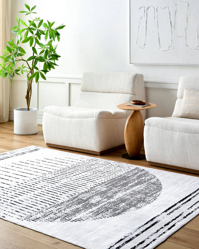 Marita Modern Off-White/Black Washable Area Rug