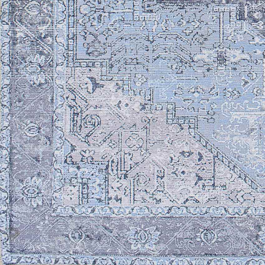 Nora Traditional Sky Blue Washable Mandala Area Rug
