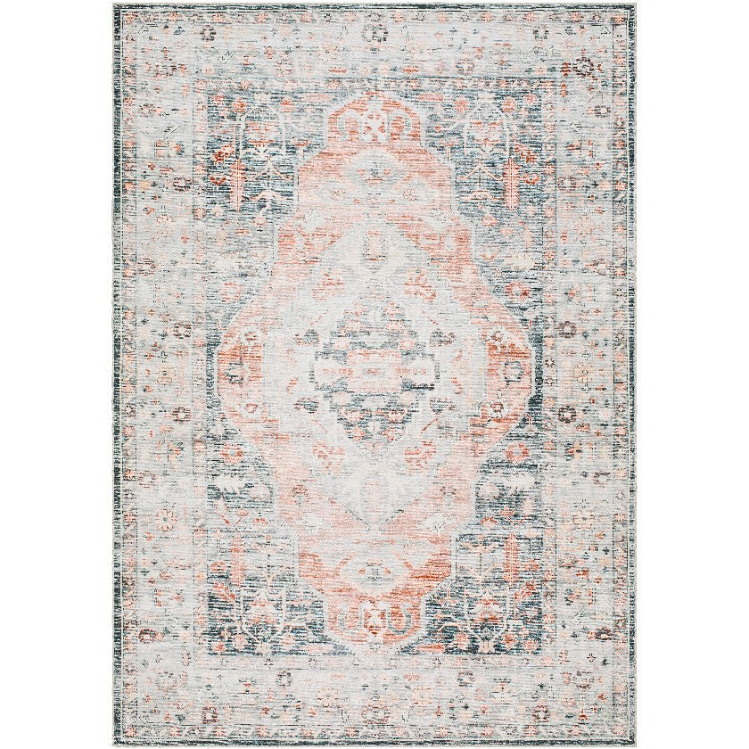 Standard Traditional Light Grey/Rust Washable Area Rug