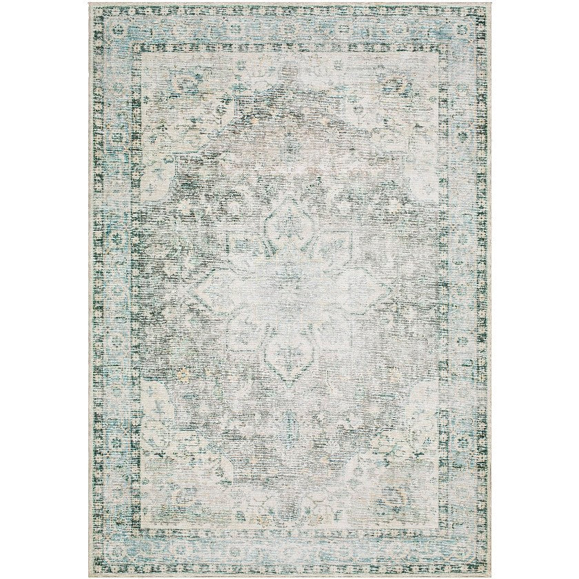 Chelcey Traditional Dark Green Washable Area Rug