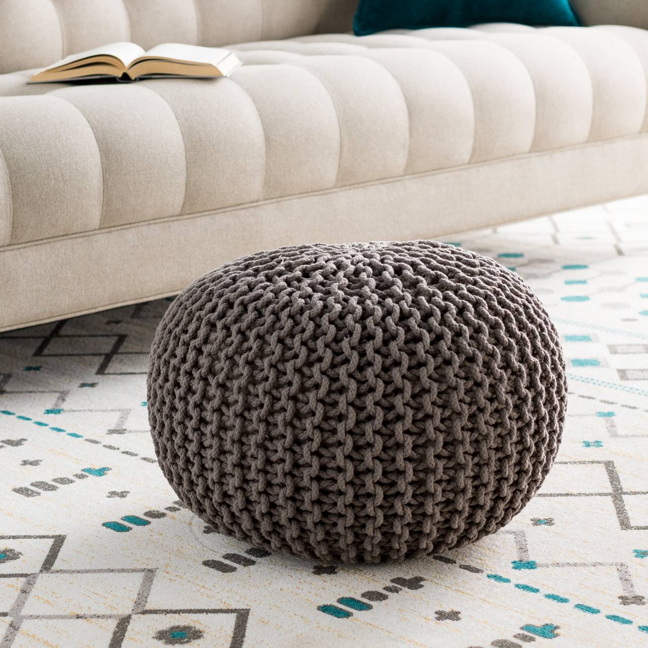 Harmannsdorf Medium Gray Pouf