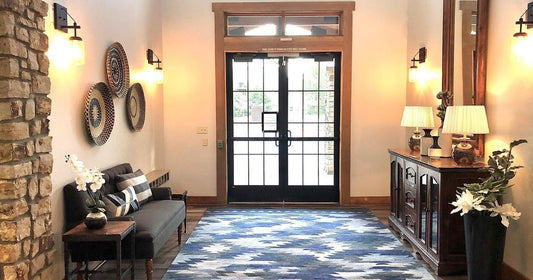 A blue stylish entryway rug in modern entryway