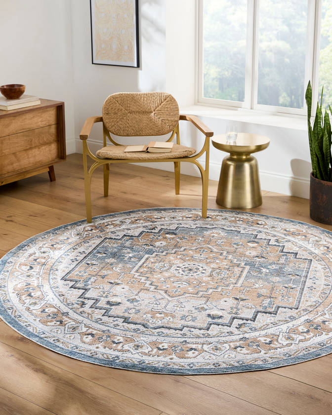 Emmett Traditional Navy Blue Washable Area Rug