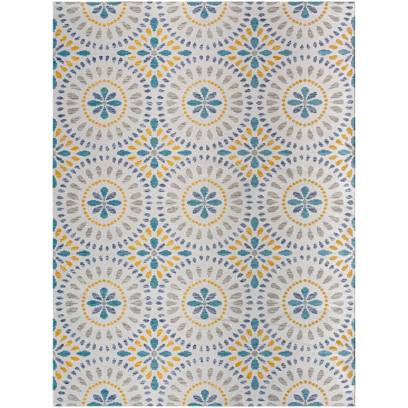 Devorah Bohemian Light Gray/Dark Teal Area Rug
