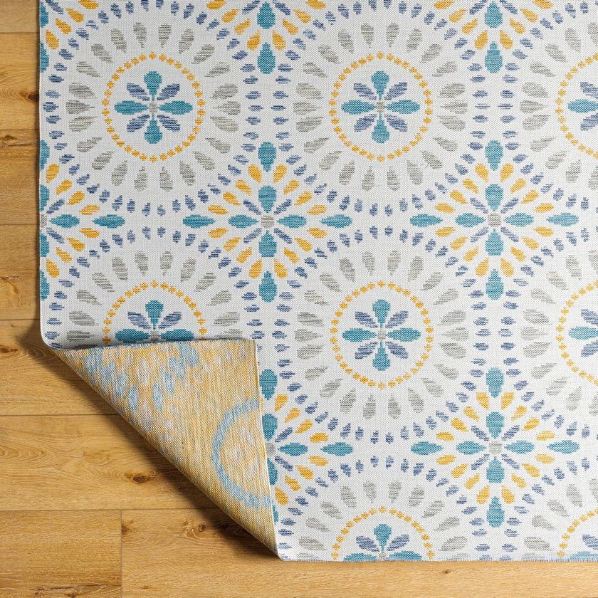 Devorah Bohemian Light Gray/Dark Teal Area Rug