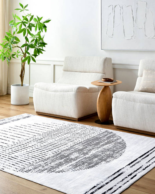 Marita Modern Off-White/Black Washable Area Rug