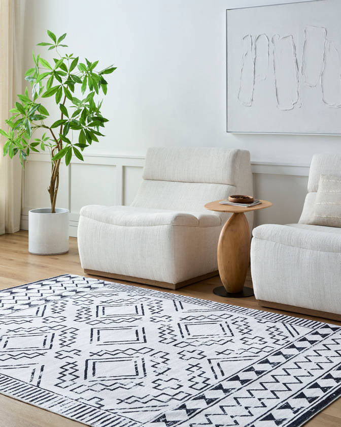 Telina Modern Off-White/Nickel Washable Area Rug