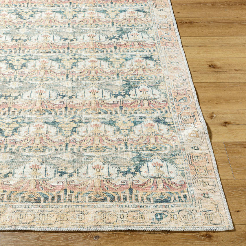 Kathaleen Traditional Apricot Washable Area Rug