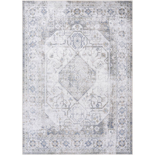 Taron Traditional Metallic - Silver Washable Area Rug