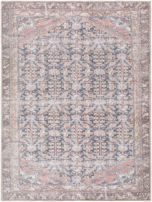 Sahra Traditional Brown/Blue Washable Area Rug