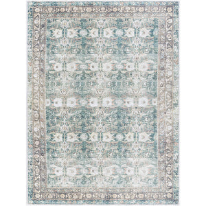 Marqus Traditional Emerald/Light Silver Washable Area Rug