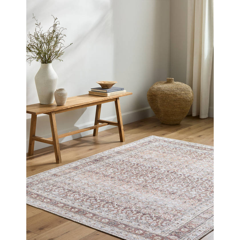 Zehra Traditional Brown Washable Area Rug
