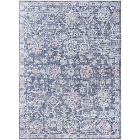 Eleni Traditional Black/Denim Washable Area Rug - Vivir x Livabliss