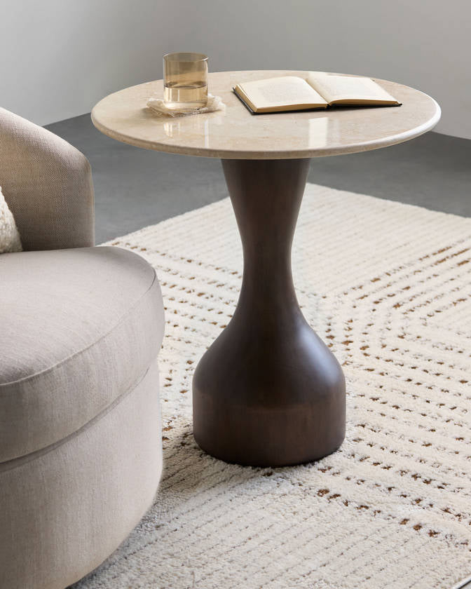 Mila Rose Beige/Dark Brown End Table - Galey Alix x Livabliss