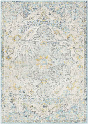 Olivia Traditional Ivory Cream/Teal/Yellow Area Rug