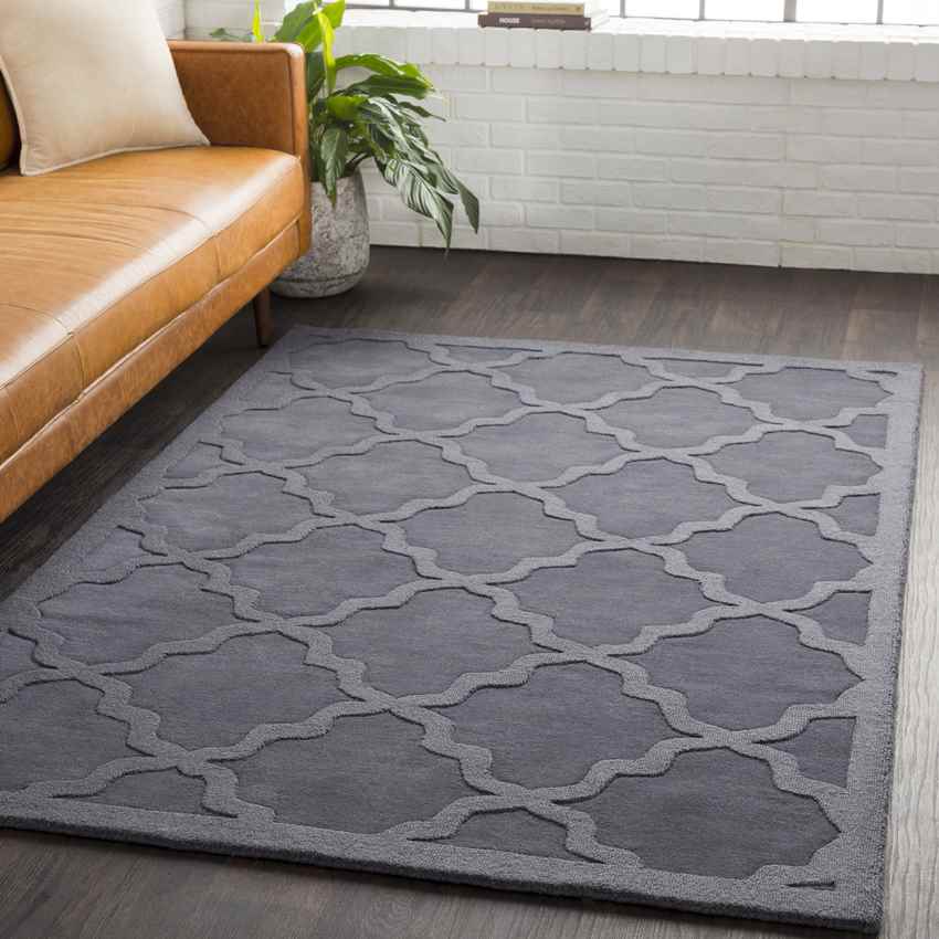 Ermont Solid and Border Medium Gray Area Rug