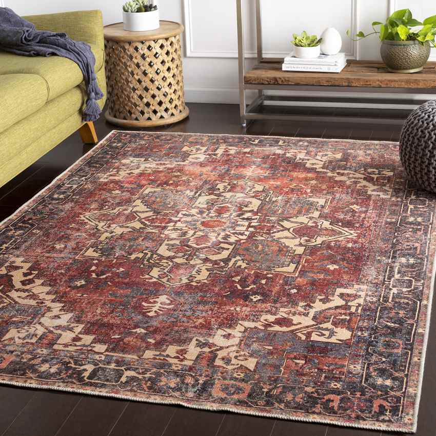 Rome Traditional Rust Washable Area Rug