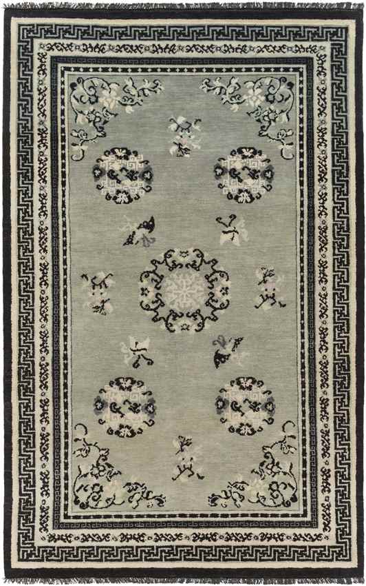 Folkston Traditional Black/Dark Green Area Rug
