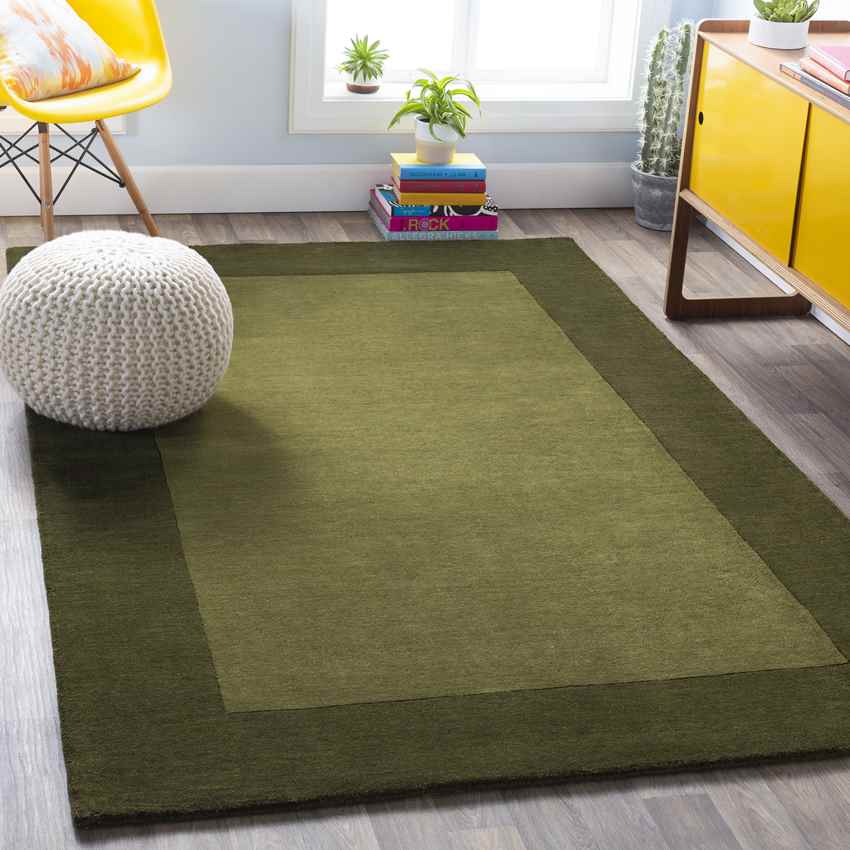 Reims Solid and Border Olive Area Rug