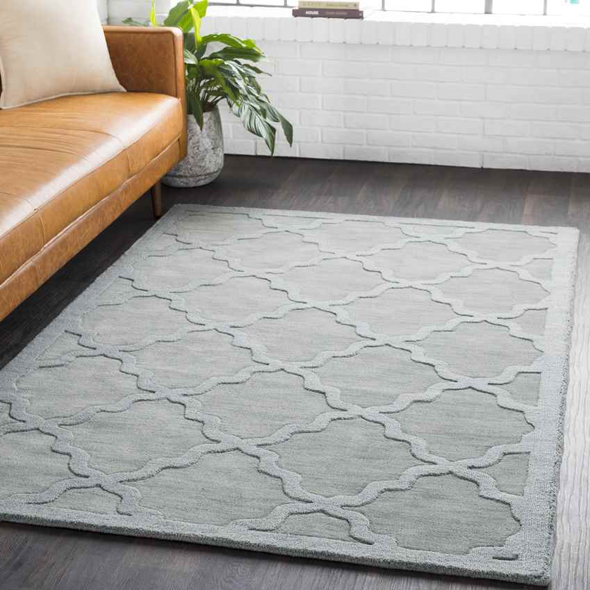 Ermont Solid and Border Ice Blue Area Rug