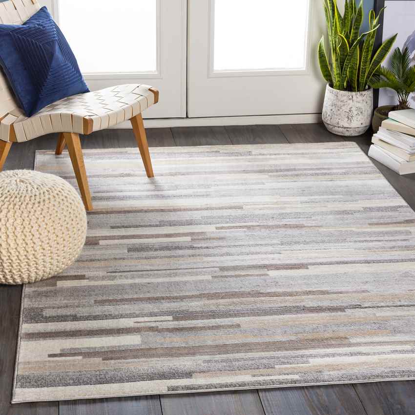 Orvelte Modern Medium Gray Tan White Area Rug - Mark & Day
