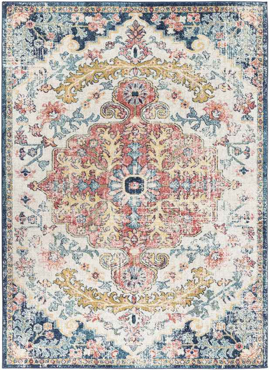 Gimel Traditional Sky Blue/Garnet Area Rug