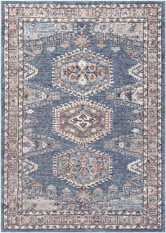 Grave Traditional Navy Area Rug