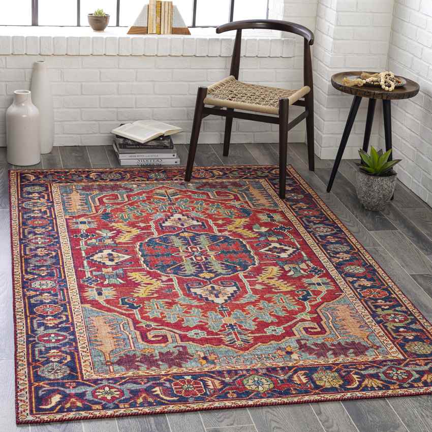 Lith Traditional Bright Red Area Rug