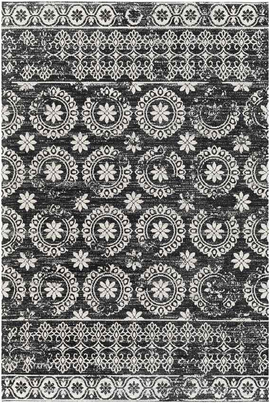 William Traditional Black Washable Area Rug