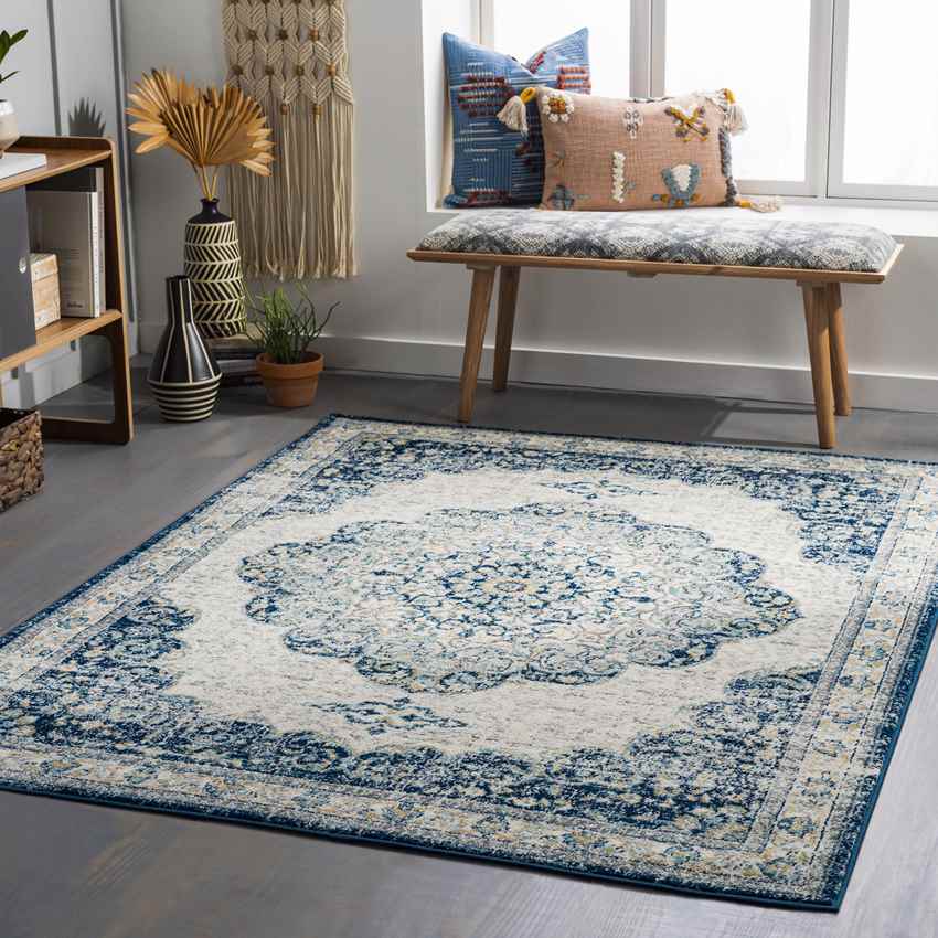 De Motte Traditional Navy Area Rug