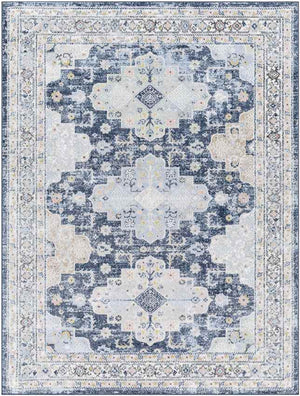 Lynch Traditional Dark Blue Washable Area Rug
