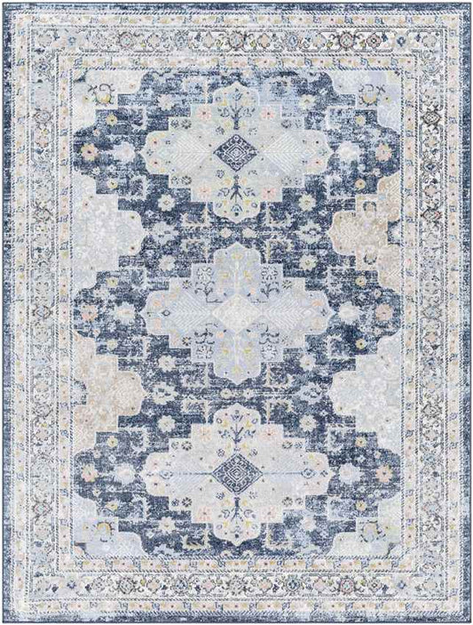 Lynch Traditional Dark Blue Washable Area Rug