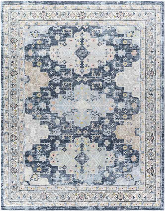 Lynch Traditional Dark Blue Washable Area Rug