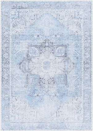 Nora Traditional Ice Blue Washable Mandala Area Rug