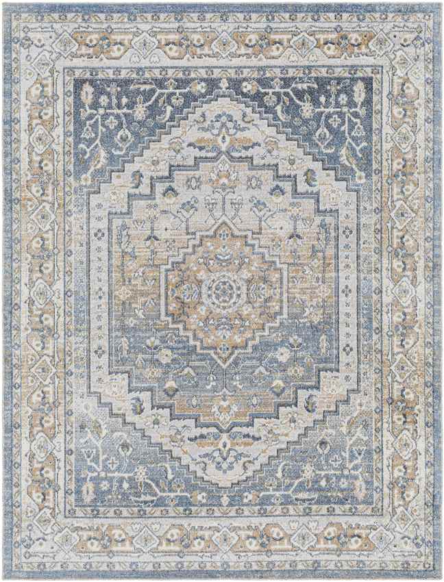 Emmett Traditional Navy Blue Washable Area Rug