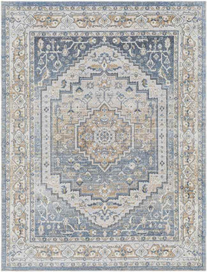 Emmett Traditional Navy Blue Washable Area Rug