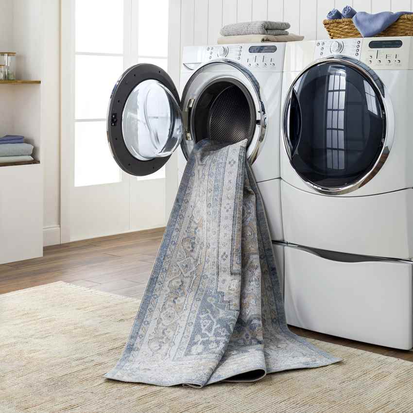 Emmett Traditional Navy Blue Washable Area Rug