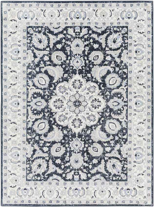 Trimble Traditional Ink Blue Washable Area Rug