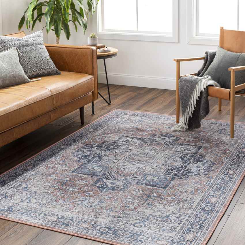 Worthville Traditional Rust Washable Area Rug
