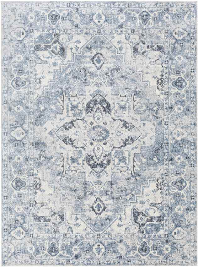Moya Traditional Denim Blue Washable Area Rug