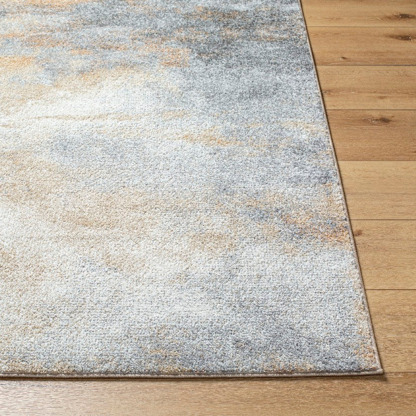 Linda Solid and Border Tan/Light Gray Area Rug