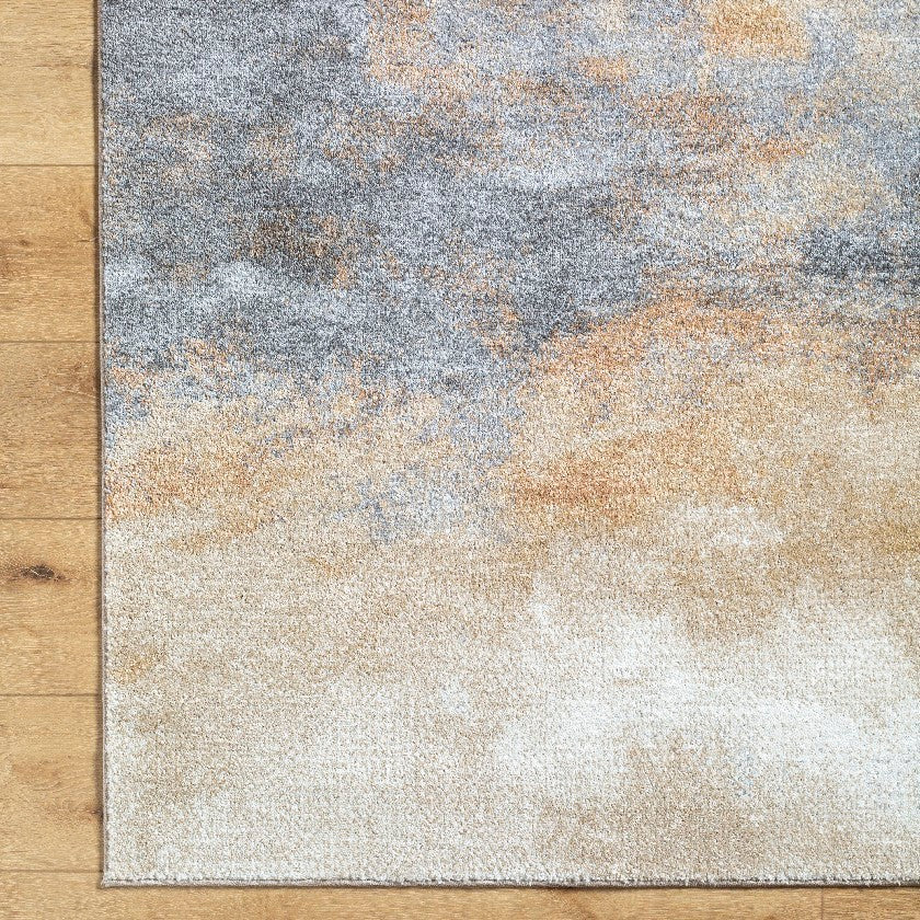 Linda Solid and Border Tan/Light Gray Area Rug