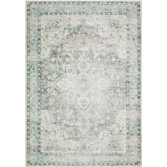 Chelcey Traditional Dark Green Washable Area Rug