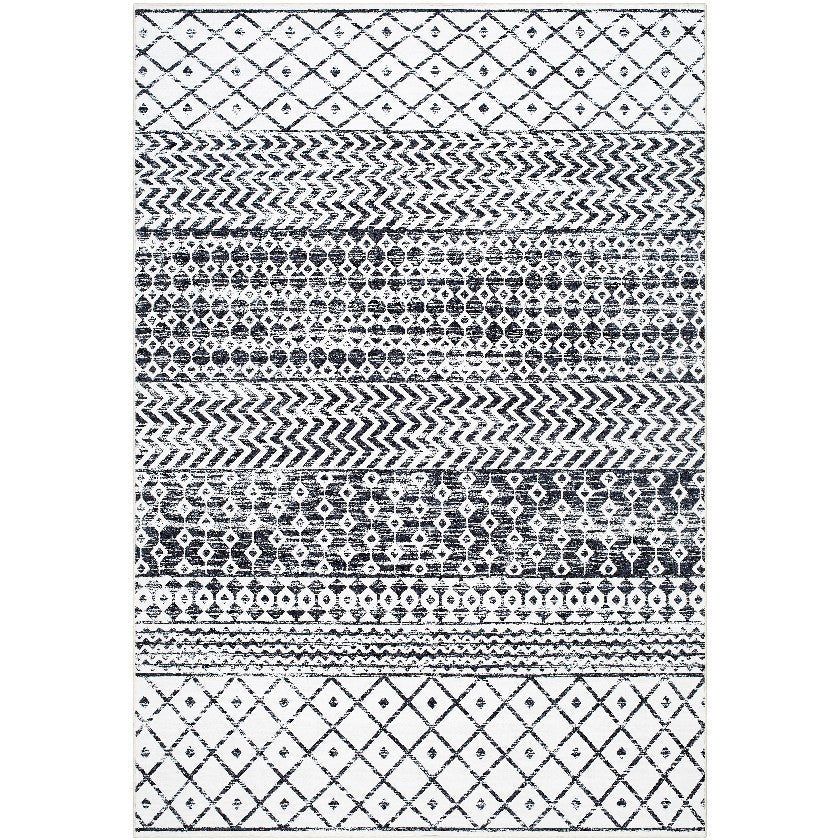 Divine Bohemian/Global Off-White/Black Washable Area Rug