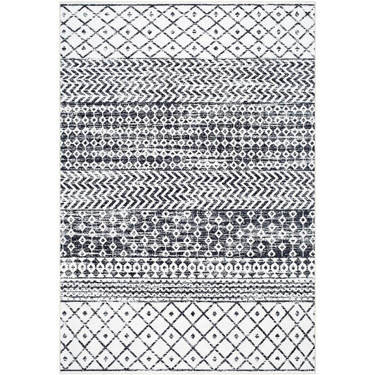 Divine Bohemian/Global Off-White/Black Washable Area Rug